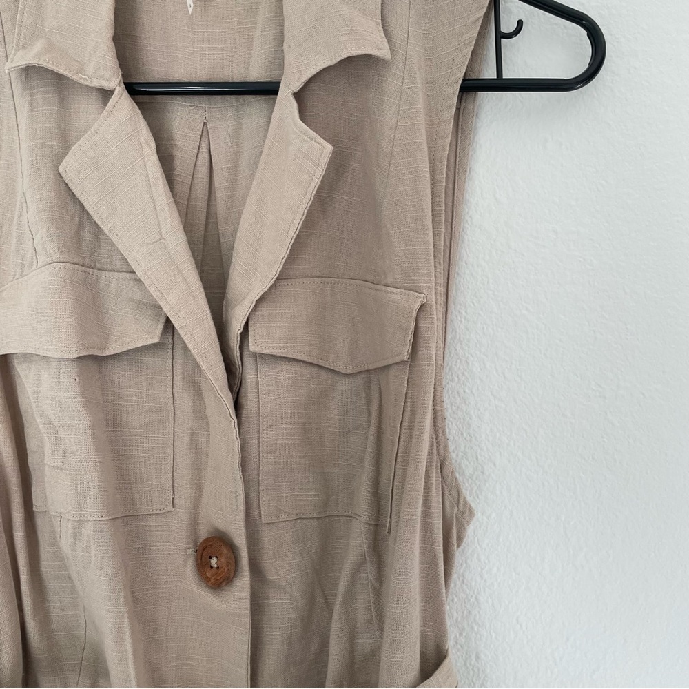 Free People Hepburn Cotton Trench Dress Tan Size 4 Belted Button Front Mini - Picture 6 of 13